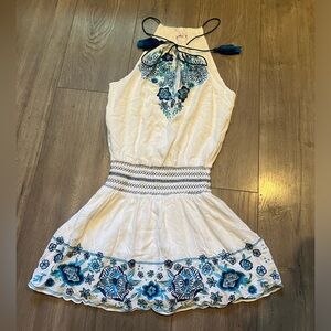 Parker White/Blue Mini Smocked Dress Size XS
